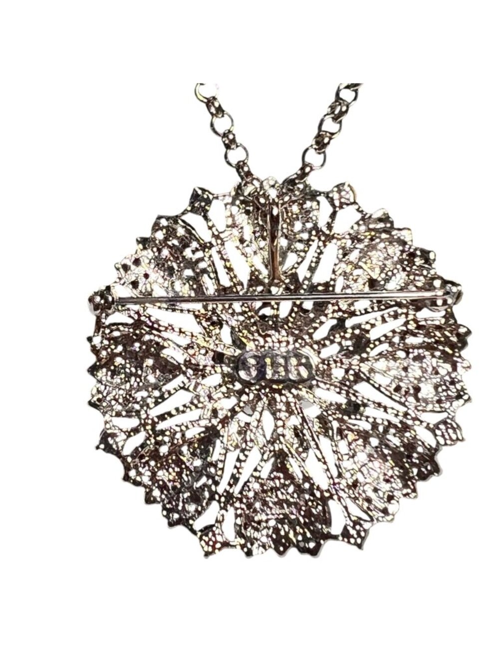 Camrose And Cross Silver Tone Necklace With Starburst Pendant/Brooch (6322) - Picture 5 of 10